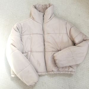 Cream Cropped Puffer Jacket
